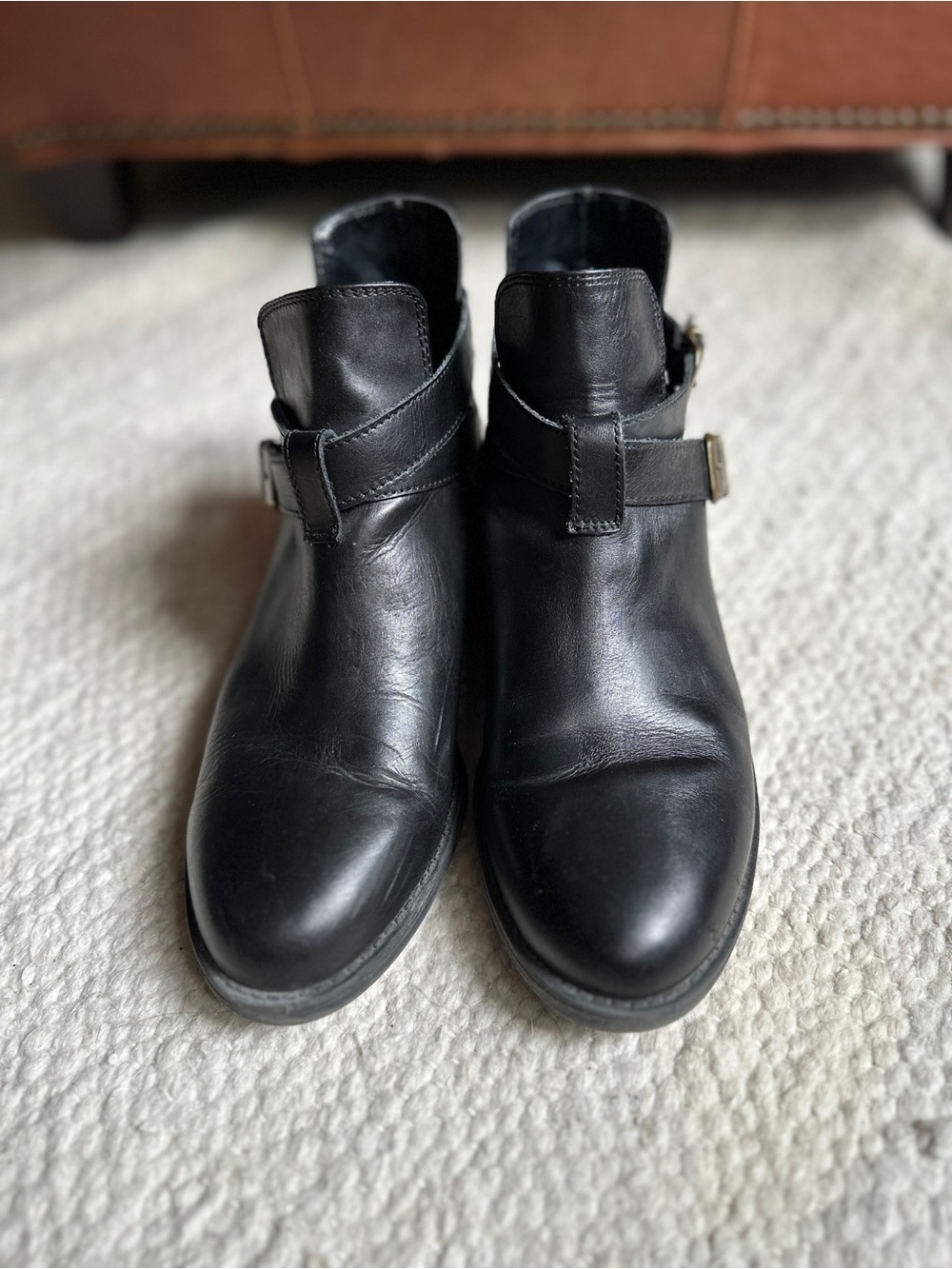 Bella Vita Black Leather Ankle Booties with Side Buckle